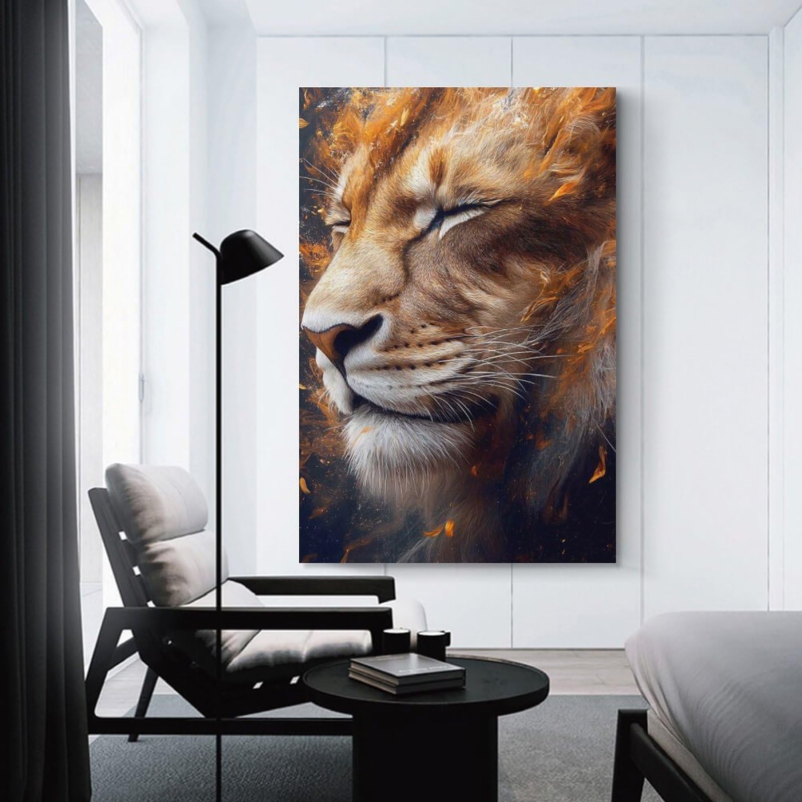 Junmoney Canvas Wall Decor Lions Profile in Fiery Hues, 20x30inch(50x75cm), for Living Room, Bedroom, Office Or Hallway, Decorative Artwork with Broad Appeal