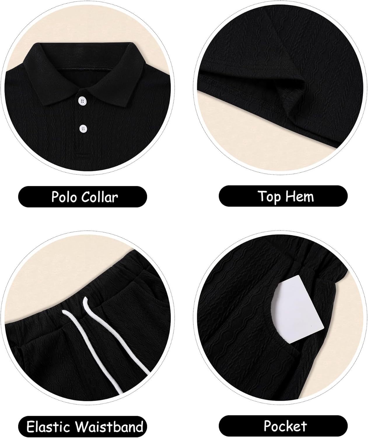 Coco&RARA Boys Clothes Button-Down Polo Kids Outfits Solid Color T-Shirt + Shorts Set With Pockets - Image 5