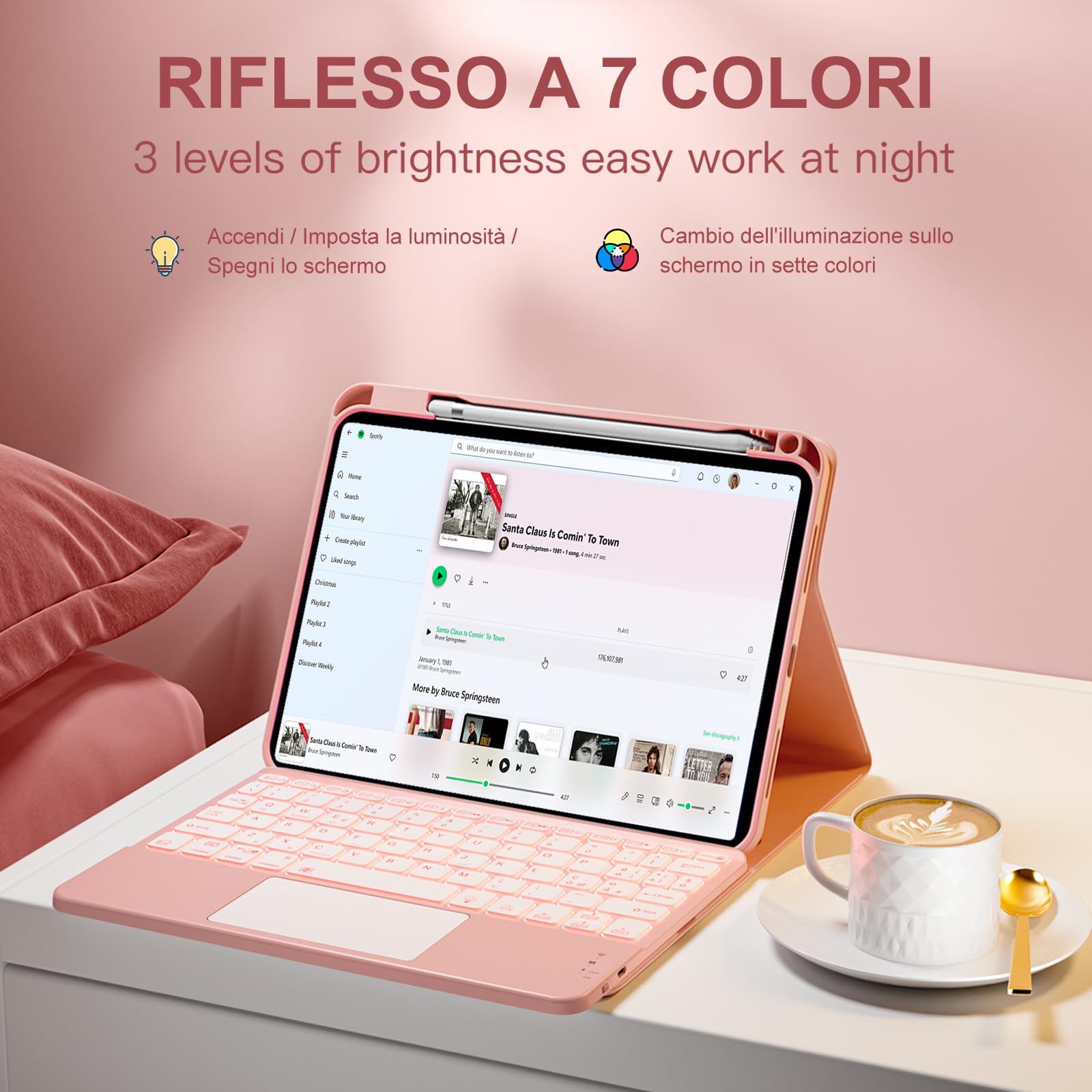 Vobafe Tastiera iPad 10 Generazione 10.9 Pollici 2022, Cover con Tastiera Rimovibile iPad A16 11 Gen 2025 con Trackpad, Italiano QWERTY con 7 Colori Illuminato, Custodia con Portapenna,Rosa Chiaro