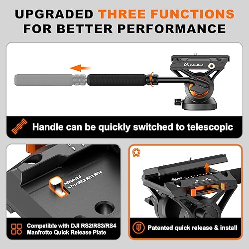 Miniatura 2 de Monopod de cámara profesional con pies, monopie de video de viaje portátil de aluminio de 73.2 pulgadas con base de trípode extraíble, carga máxima