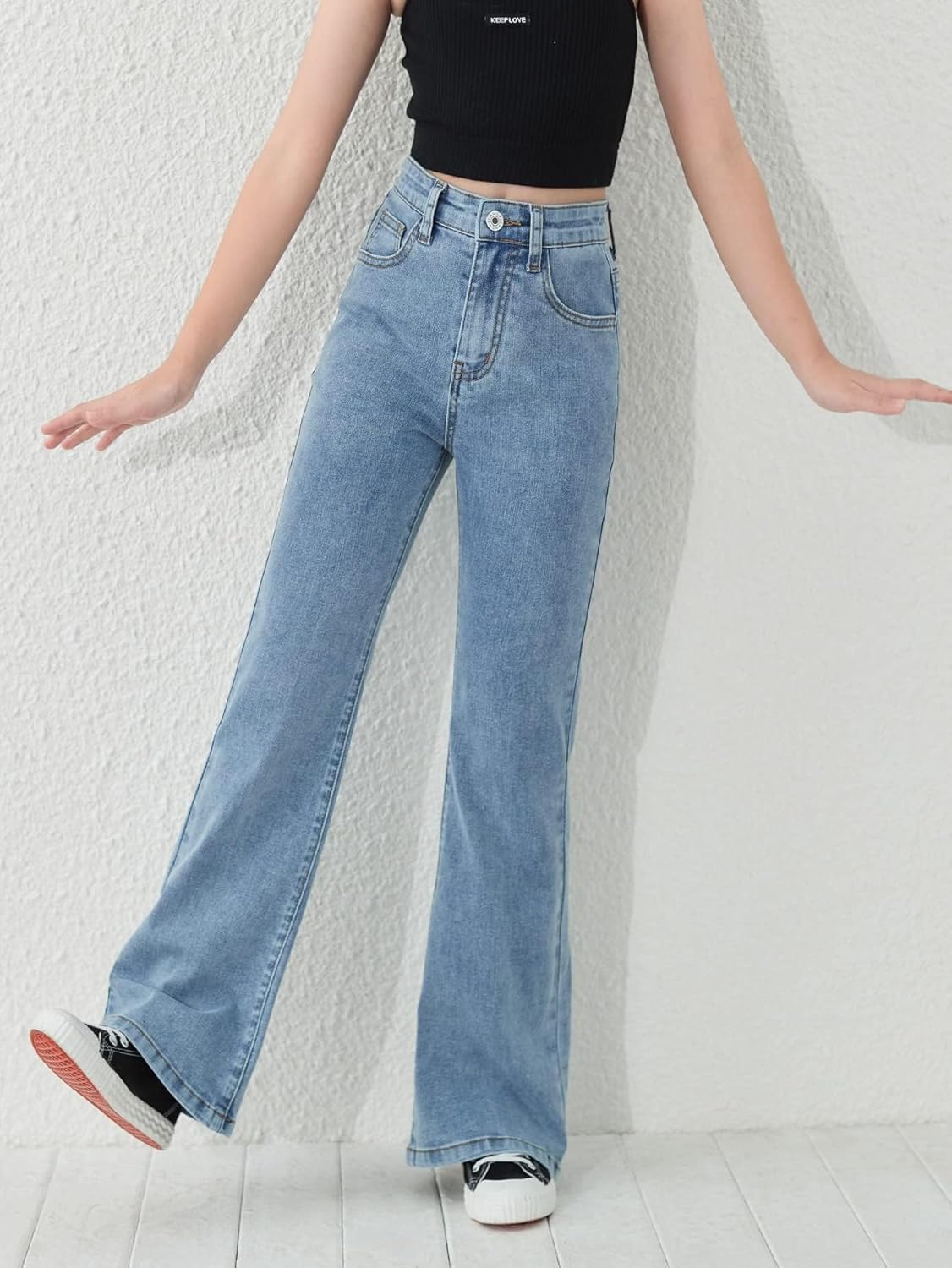 Floerns Girls Casual Denim Pants High Waist Flare Leg Jeans with Pocket - Image 4