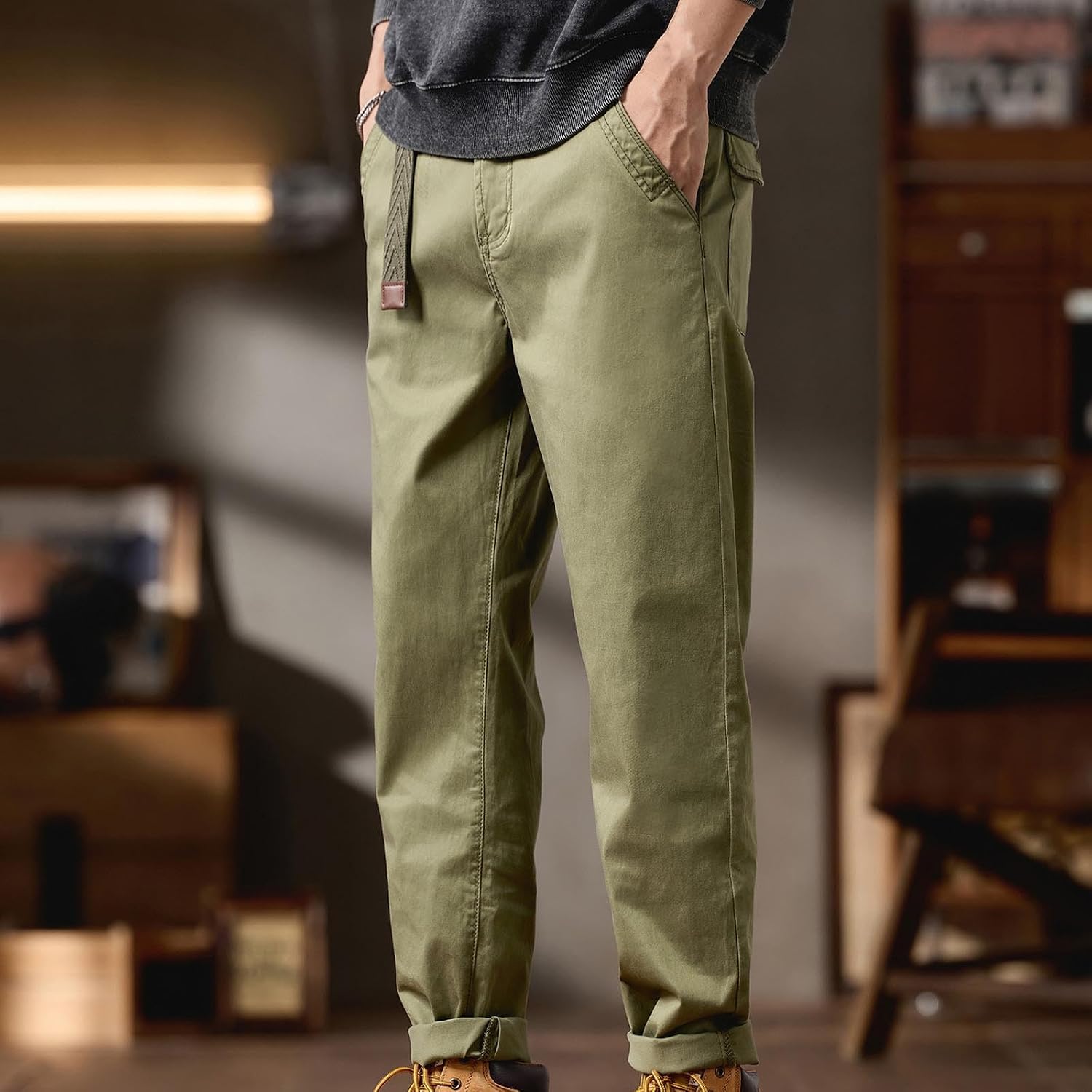 Men's Casual Vintage Pants Workout Joggers Stretch Sweatpants Hiking Cotton Vacation Workwear Pants with 4 Pockets