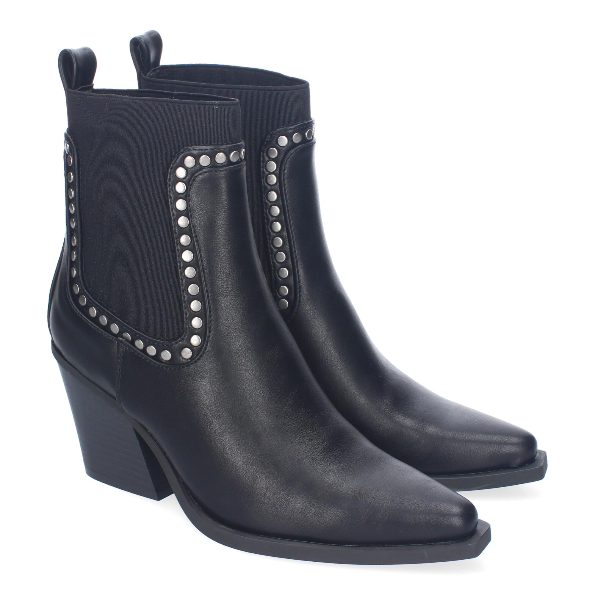 shoes&blues.es Botines de Tacon para Mujer, Estilo Cowboy, Elegantes, Diseno Moderno con Tachuelas, Comodas, Material Elastico y Punta Fina.