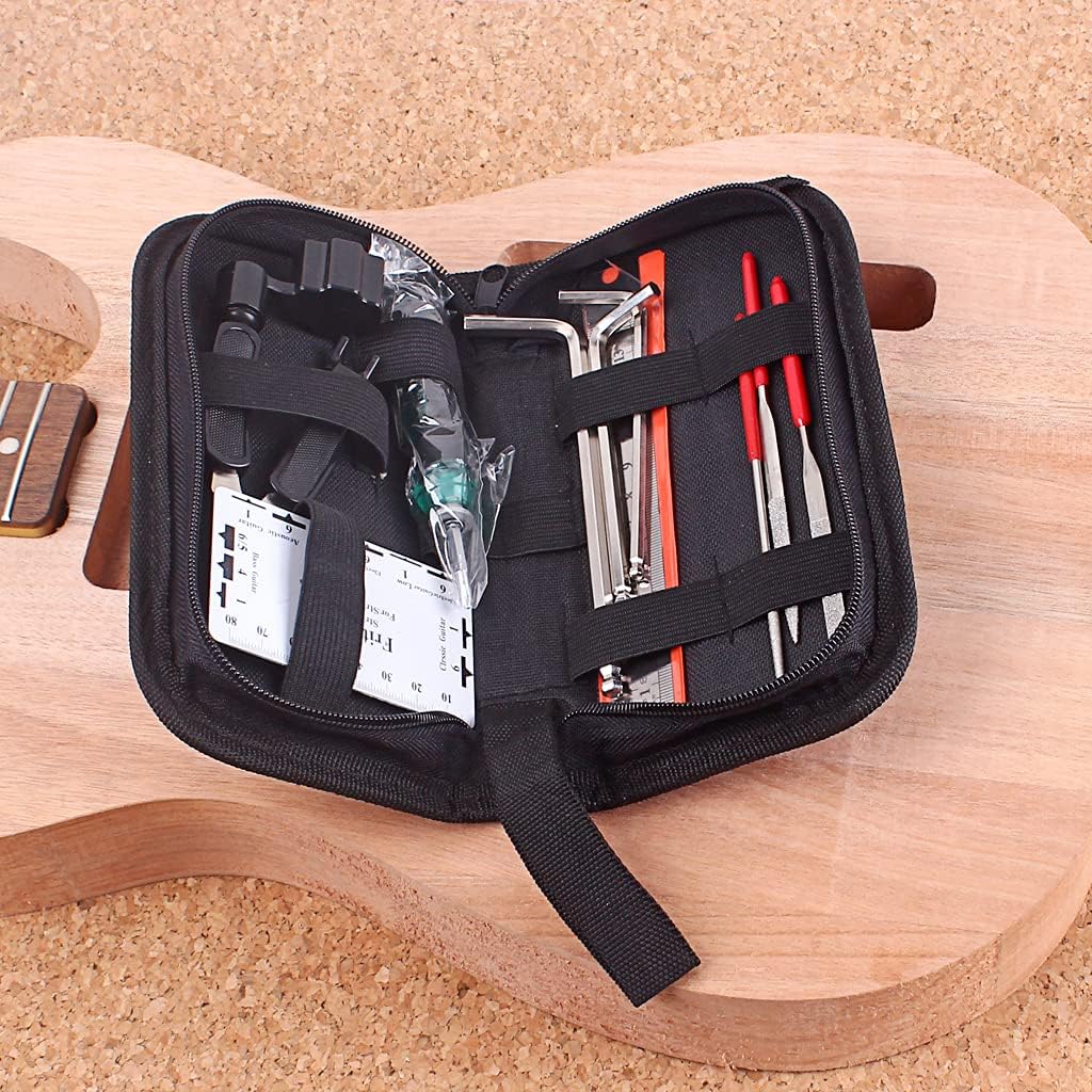 Alnicov Eletric Guitar Repair Maintenance Tool Kits，Includes String Organizer String Action Ruler Gauge Measuring Tool Hex Wrench Set File for，Guitar Ukulele Bass Mandolin Banjo