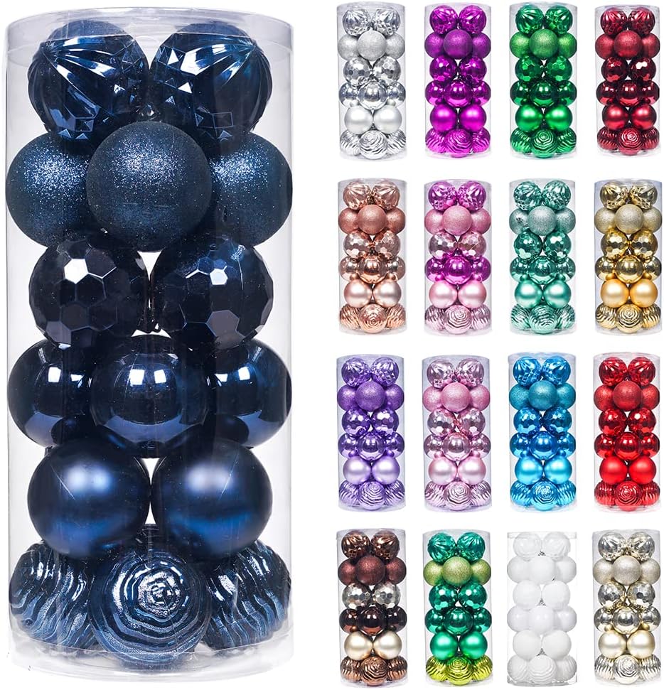 XmasExp 60mm/2.36 Christmas Ball Ornaments Shatterproof Christmas Ornaments Set Decorations for Xmas Tree Balls - 24ct (2.36'', Blue)