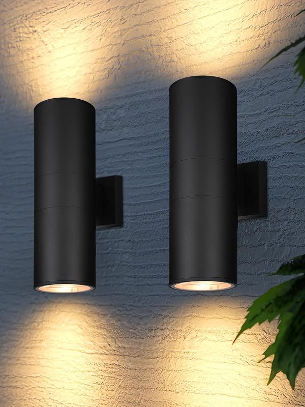 LEONLITE Modern Outdoor Cylinder Wall Lights 18", Up and Down Porch Patio Lights, Matte Black Waterproof Wall Sconce, Aluminum, E26 Base, Exterior Light Fixture Wall Mount, ETL, Pack of 2 by LEONLITE - Used condition - US$109.98