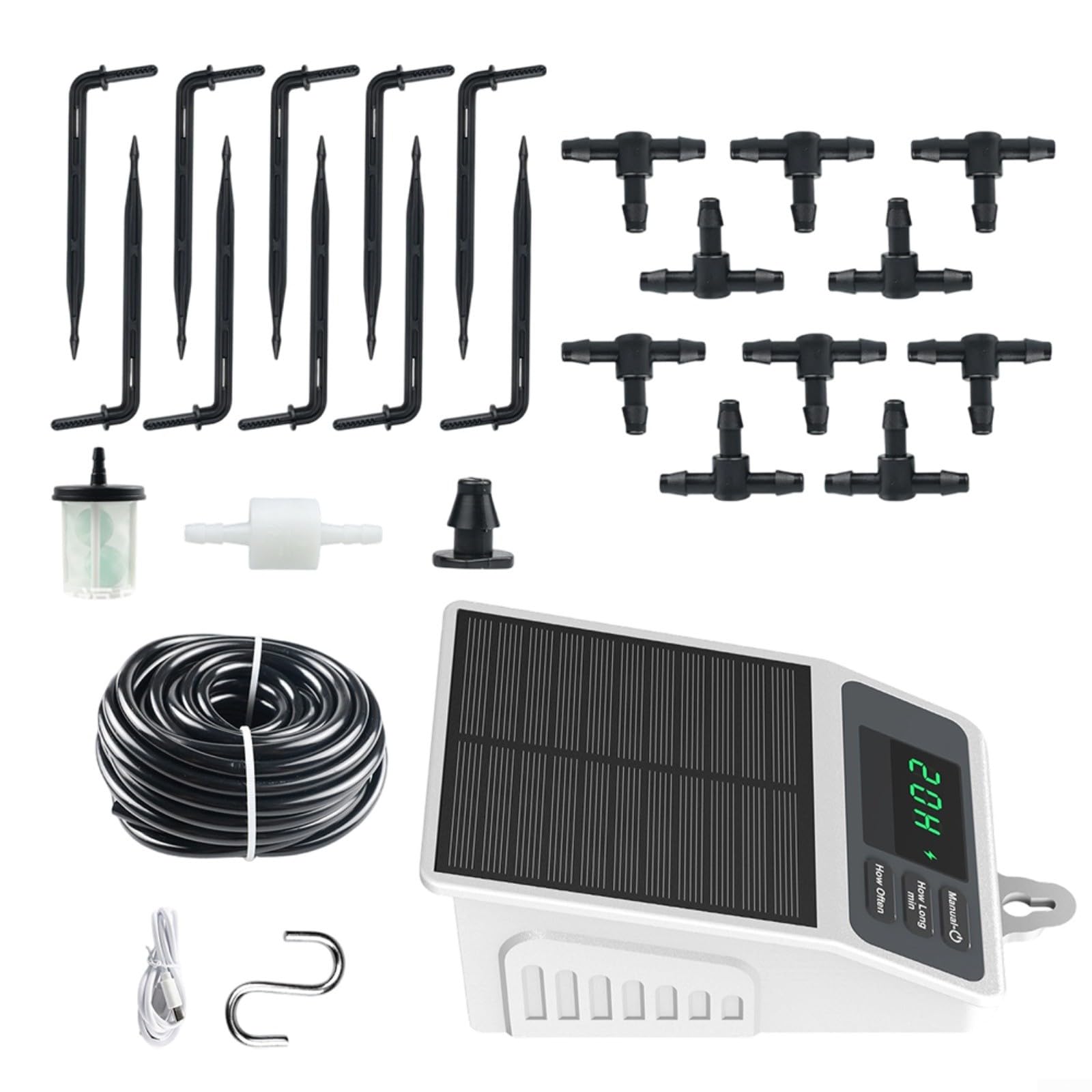 Sistema di irrigazione a goccia solare intelligente con timer, dispositivo di irrigazione automatico 2200 mAh per piante da giardino, tubo da 10 m