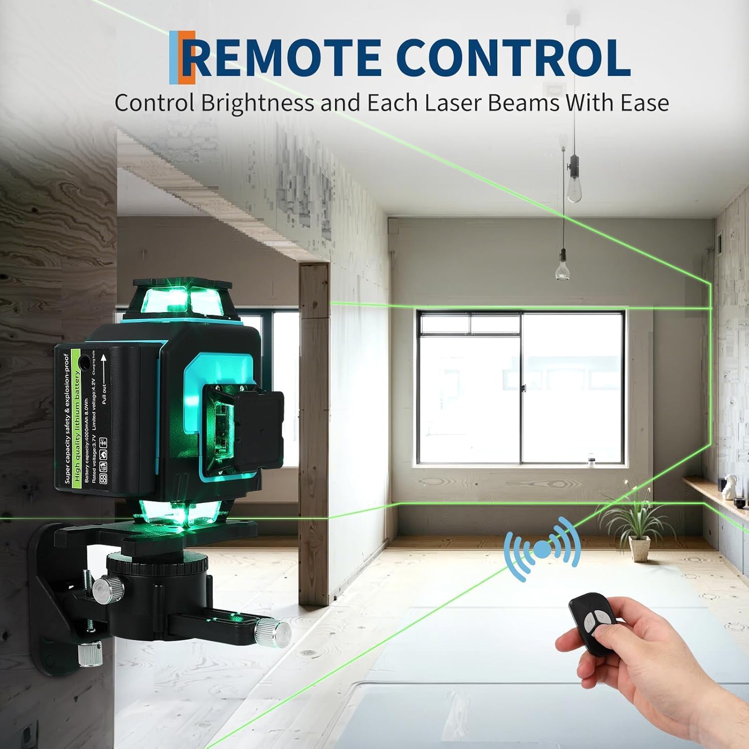 Laser Level, 360 Self Leveling, 4 x 360° High Brightness Cross Line Laser,3 Modes for Construction and Picture Hanging,