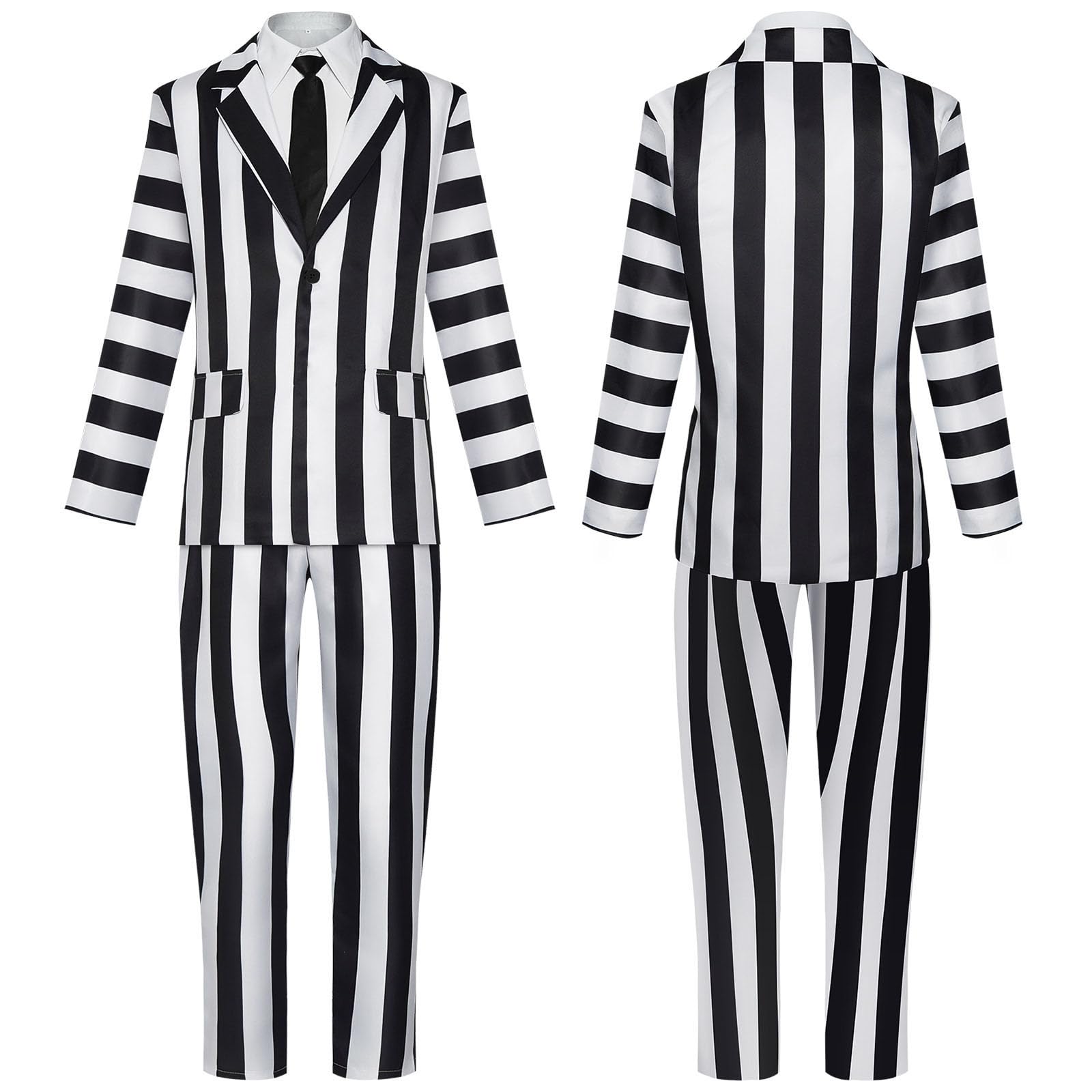 Completo a righe bianche e nere da uomo, costume da film spettrale per Halloween, commedia, cosplay, giacca e pantaloni