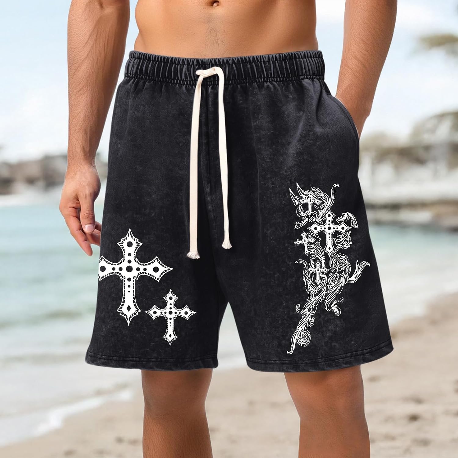 Christian Y2k Shorts for Men Vintage Cool Letter Graphic Athletic Gym Sport Streetwear Short
