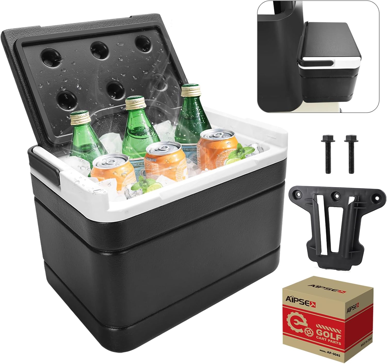 Golf Cart Cooler, 6L Ice Box Compatible with Club Car Precedent, Portable Ice Chest Box with Bracket, Easy Installation, for Outdoor Camping, Fishing, Replaces OEM# 102588101, 103886801