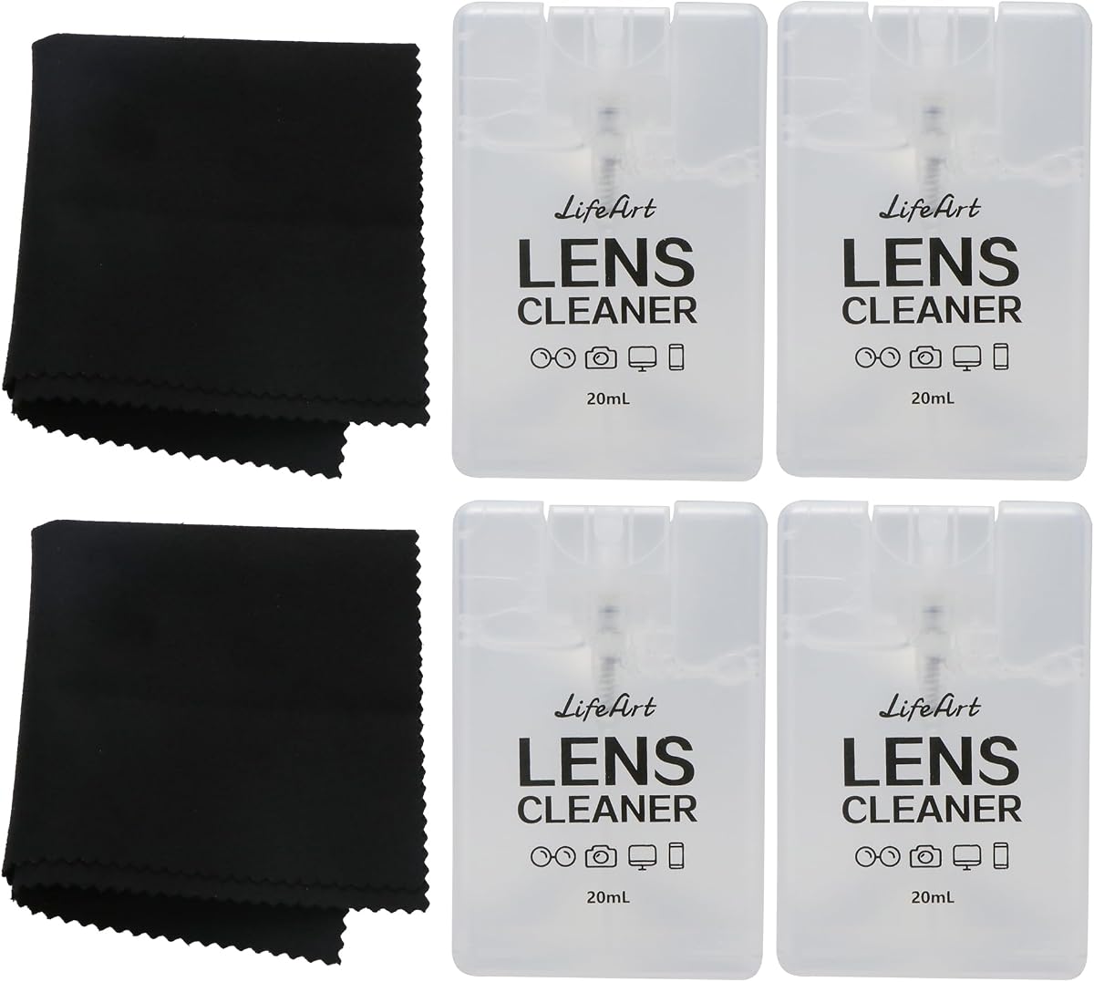 YEIN 4 Pairs Eyeglass Lens Cleaner Spray Kit with 2 Cloth, Anti-Static Cleaning Solution for Glasses&Sunglasses&Screens(Smaller)