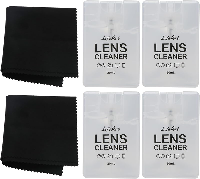YEIN 4 Pairs Eyeglass Lens Cleaner Spray Kit with 2 Cloth, Anti-Static Cleaning Solution for Glasses&Sunglasses&Screens(Smaller)