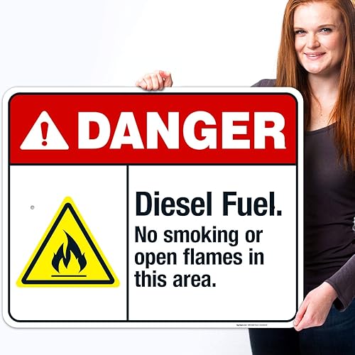 Miniatura 9 de Sigo Signs - Señal de peligro de combustible diésel, sin humo ni llamas abiertas en esta área, 24 x 30 pulgadas, aluminio 0.063 sin óxido,