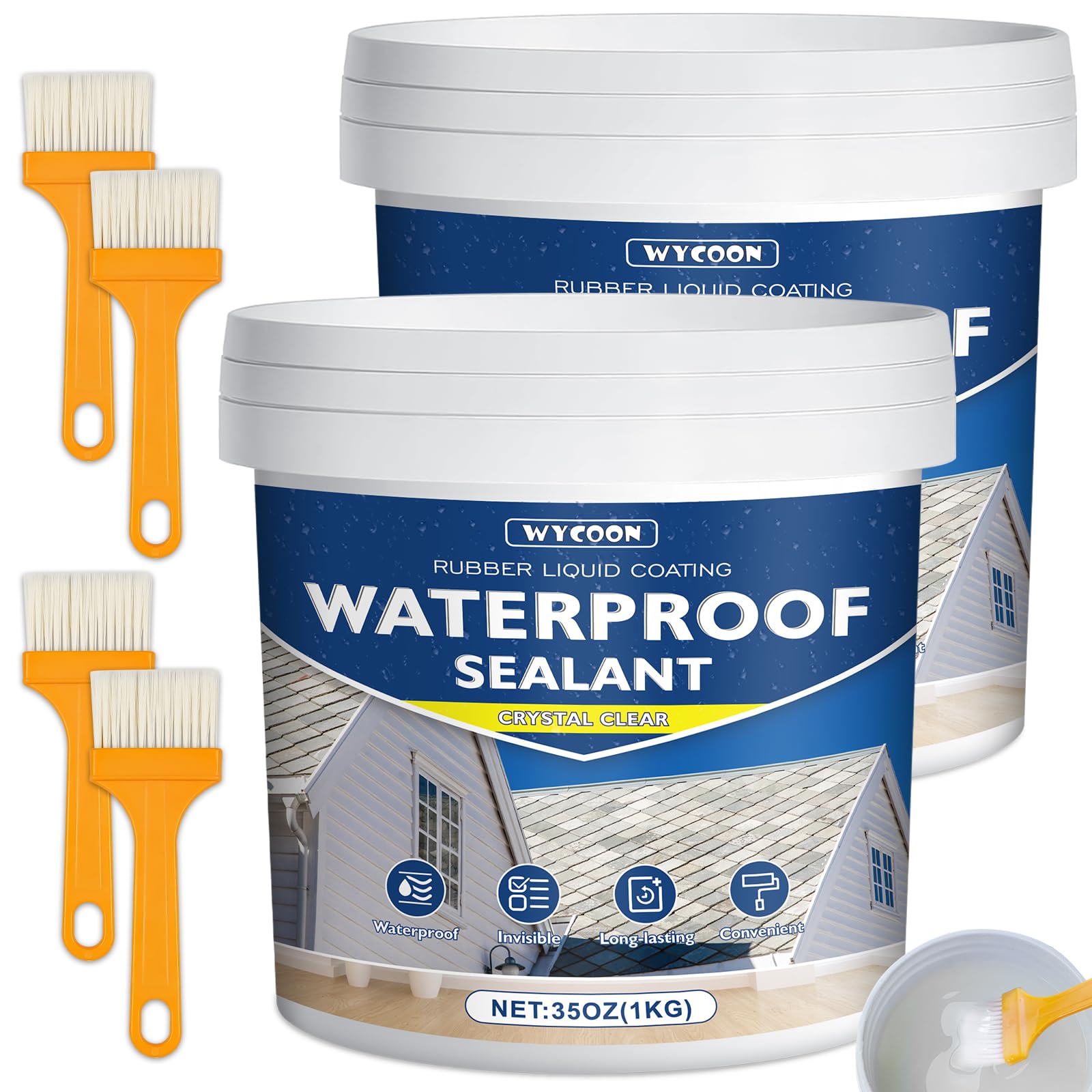 WYCOON Invisible Waterproof Sealant 2KG, Transparent Liquid Sealant for Leak Repair, Waterproof Adhesive Coating for Indoor & Outdoor Use, Roof, Bathroom, Shower