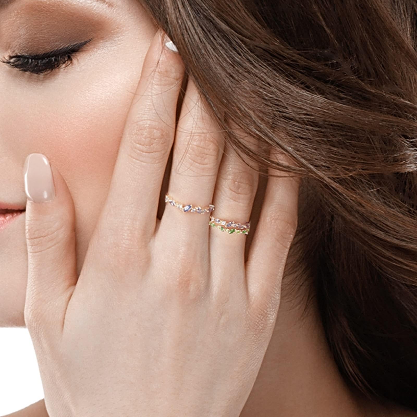 Anillo de oro amarillo de 9 K/14 K para mujer, verde esmeralda artificial, ajustable, apilable, anillo abierto, anillo para pareja, anillo peridoto para mujer