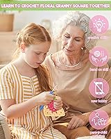 Vista 5 de Kit de ganchillo Katech para adultos - Juego de cuadrados de abuela de frutas y flores con alfombrilla de bloqueo, libro - Principiante avanzado