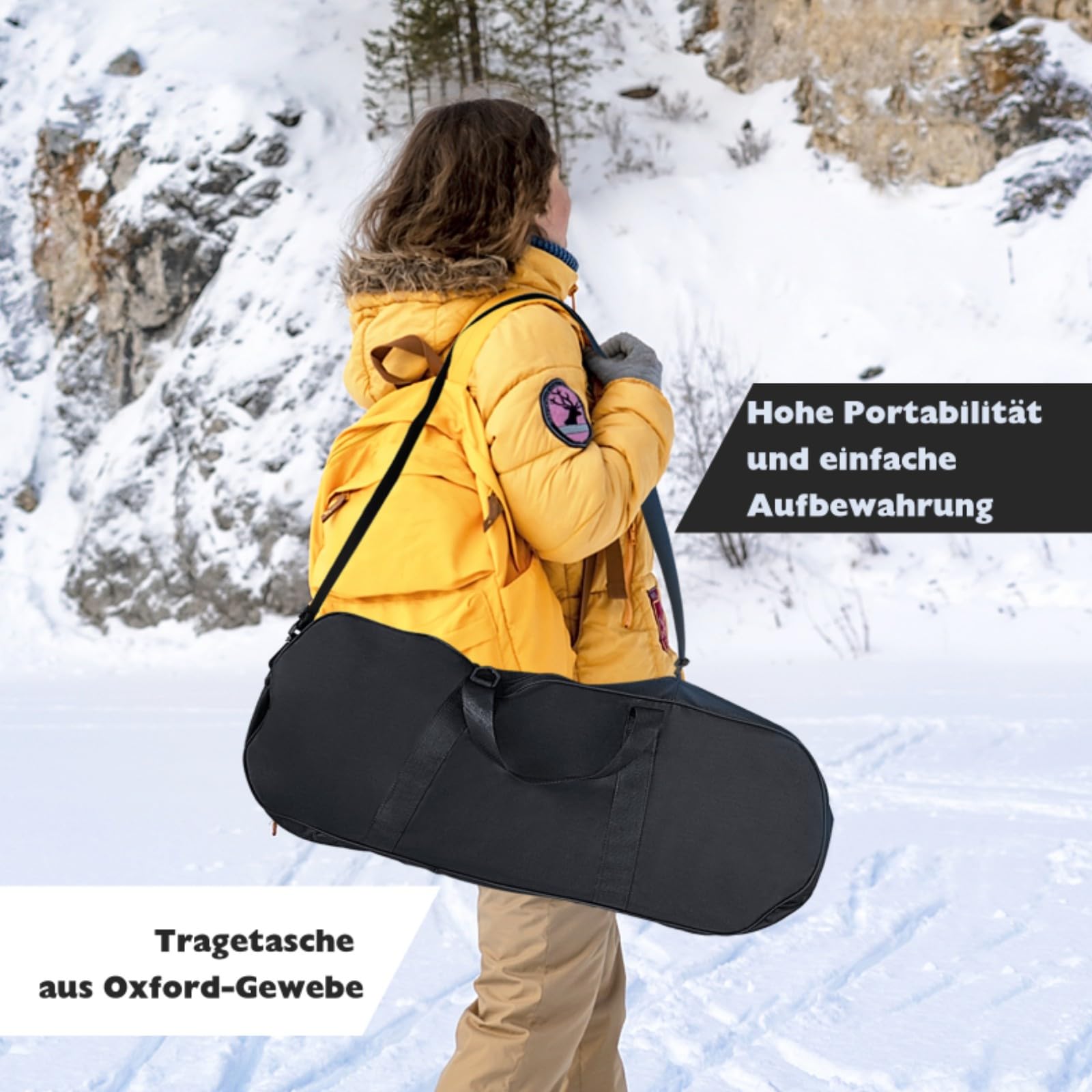 GYMAX leichte Alu Schneeschuhe, Geländeschneeschuh Set mit verstellbar Trekkingstöcke & Tragetasche, Bergausrüstung Wandern auf Schnee für Männer, Frauen, Jugendliche