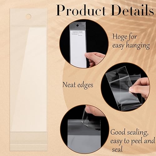 Miniatura 3 de YooNotee Juego de 100 fundas para lápiz labial y organizador de tira de aroma, tarjetas de presentación blancas y bolsas colgantes transparentes,