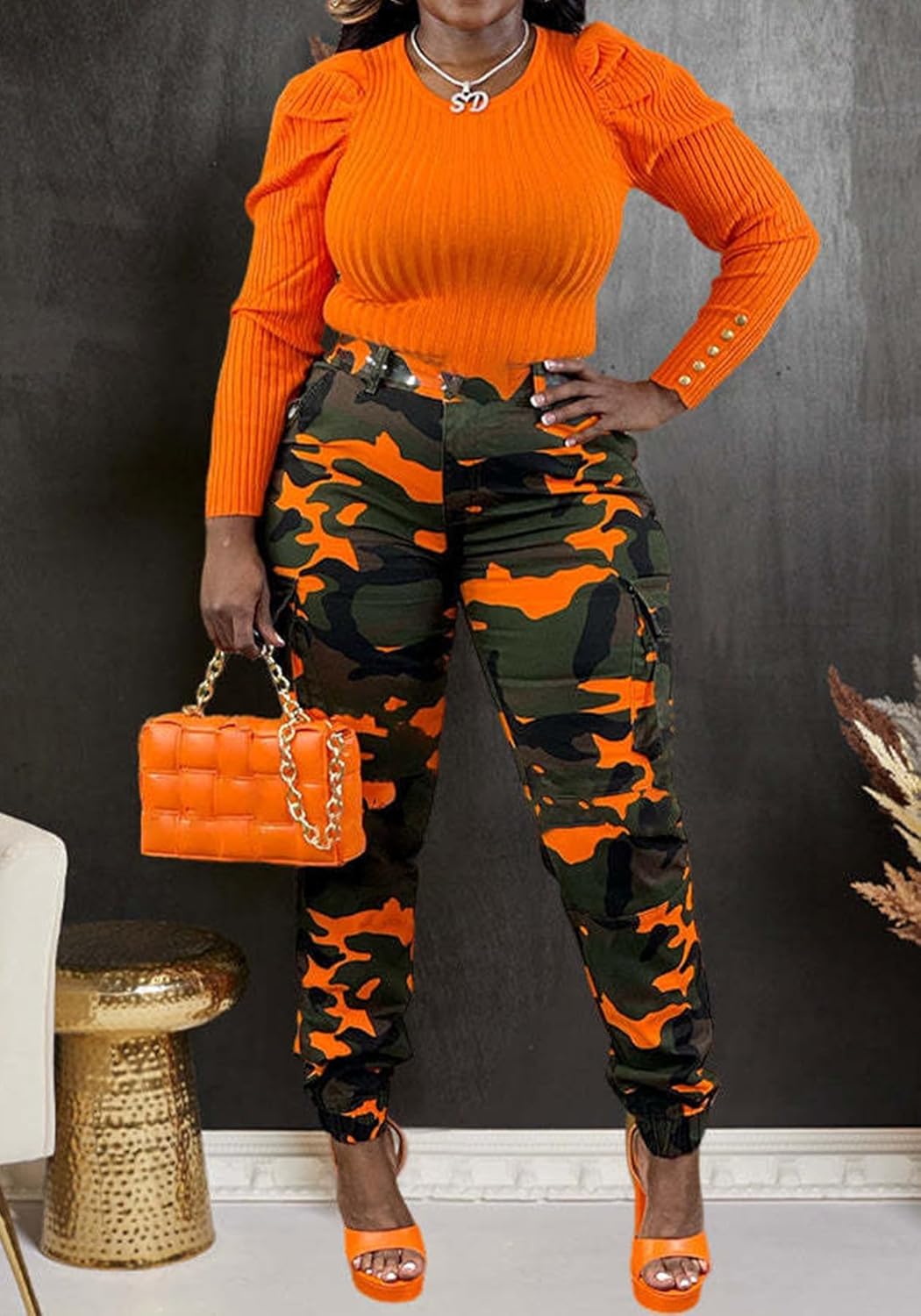 Vakkest Womens Camo Cargo Pants Army Fatigue Jogger Camouflage High Waist Trouser Clubwear Y2K Sweatpants with Belt - Image 3