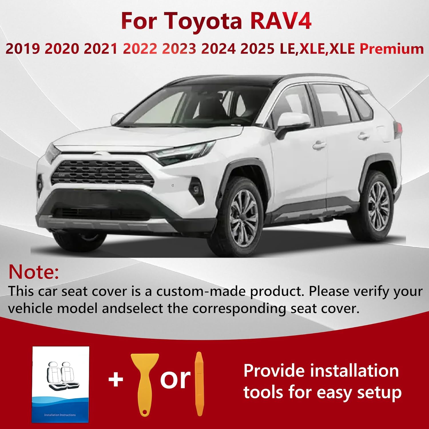 RAV4 Full Coverage Car Seat Cover for Toyota RAV4 2019 2020 2021 2022 2023 2024 2025 LE,XLE,XLE Premium,Limited-Tailored Design,Premium Leather,All-Around Protection-Burgundy