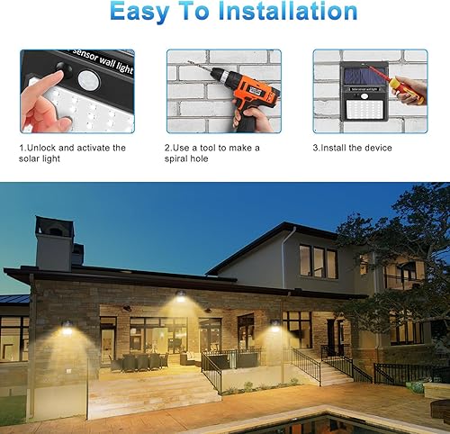 Miniatura 6 de Luces solares para exteriores, paquete de 10 luces solares con sensor de movimiento al aire libre con 3 modos de iluminación, luces solares para