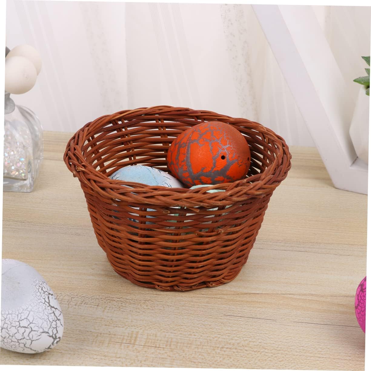 Round Mini Easter Storage Basket Cute Woven Vine Basket for Home Decoration Boys and Girls and Festivals Diameter Height