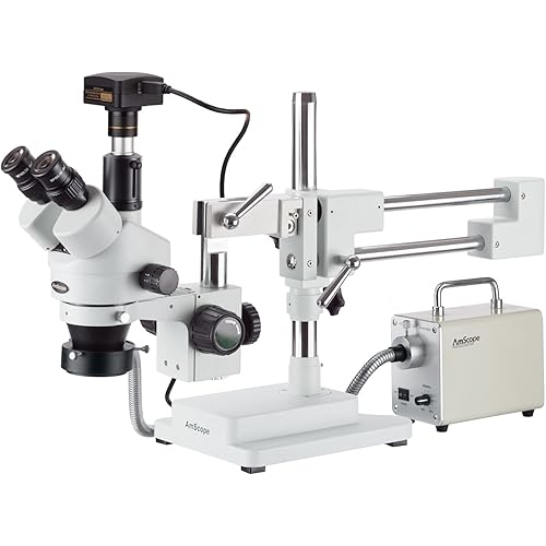 AmScope 3.5X-90X Zoom Stereo Trinocular Microscope with LED Fiber Optic Ring Light and 10MP USB3 Camera