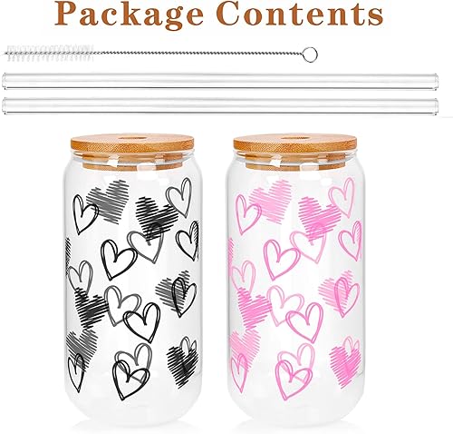 Miniatura 5 de Mason Life Vasos de Café Helado, Tazas de San Valentín Regalos para Ella Mujeres 18 OZ Taza de Corazones Vaso de Cerveza, Vasos para Beber en Pareja