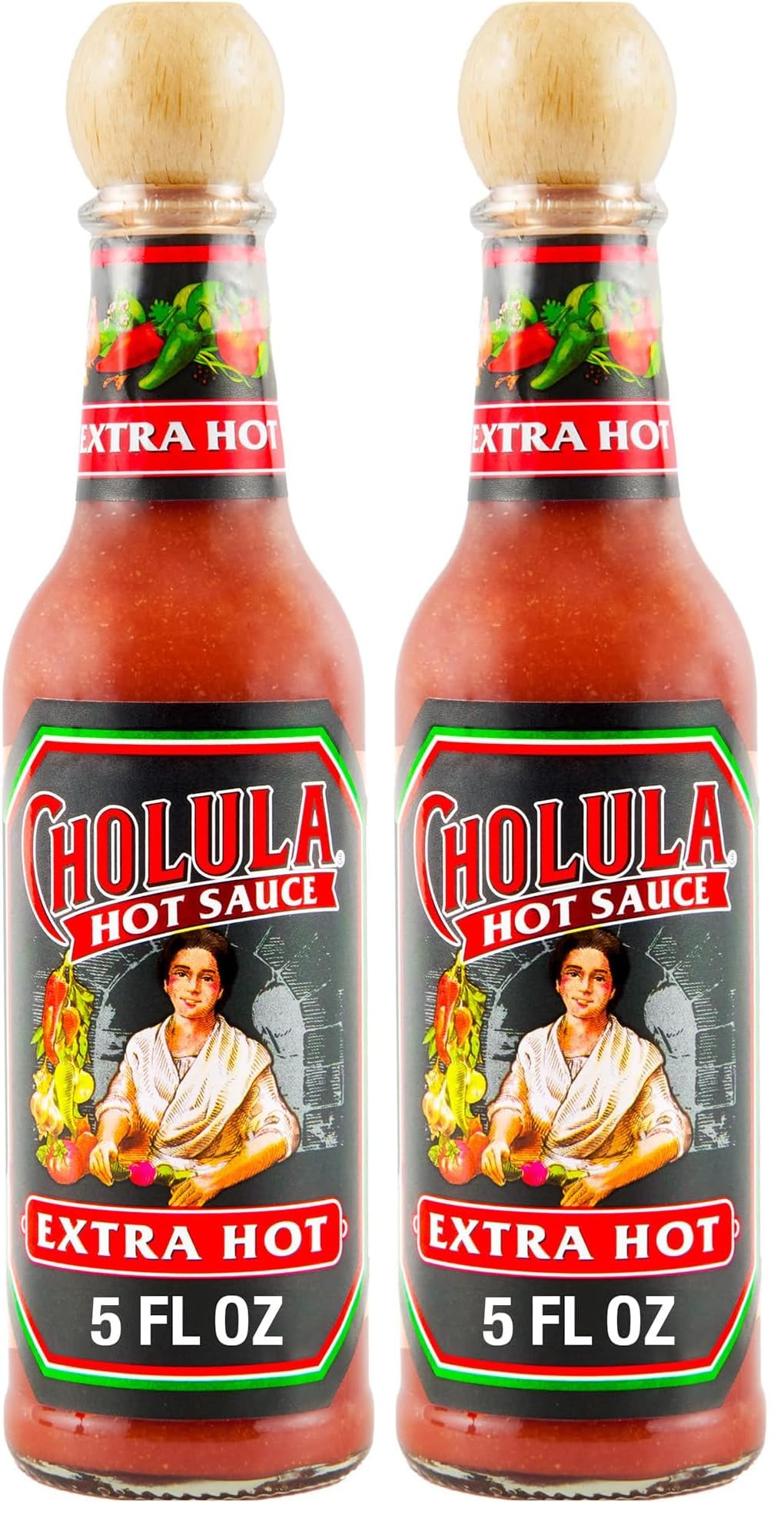 Cholula Hot Sauce, Extra Hot, Product of Mexico, Blend of Arbol & Piquin Peppers for Bringing Extra Hot Heat to Tacos, Eggs, Pizza and More, 5 fl oz (Pack of 2)