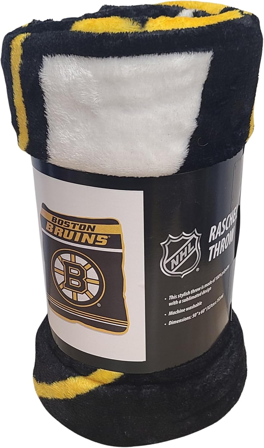 Logo Brands NHL Plush Raschel Throw Blanket, 50" x 60" (Boston Bruins)