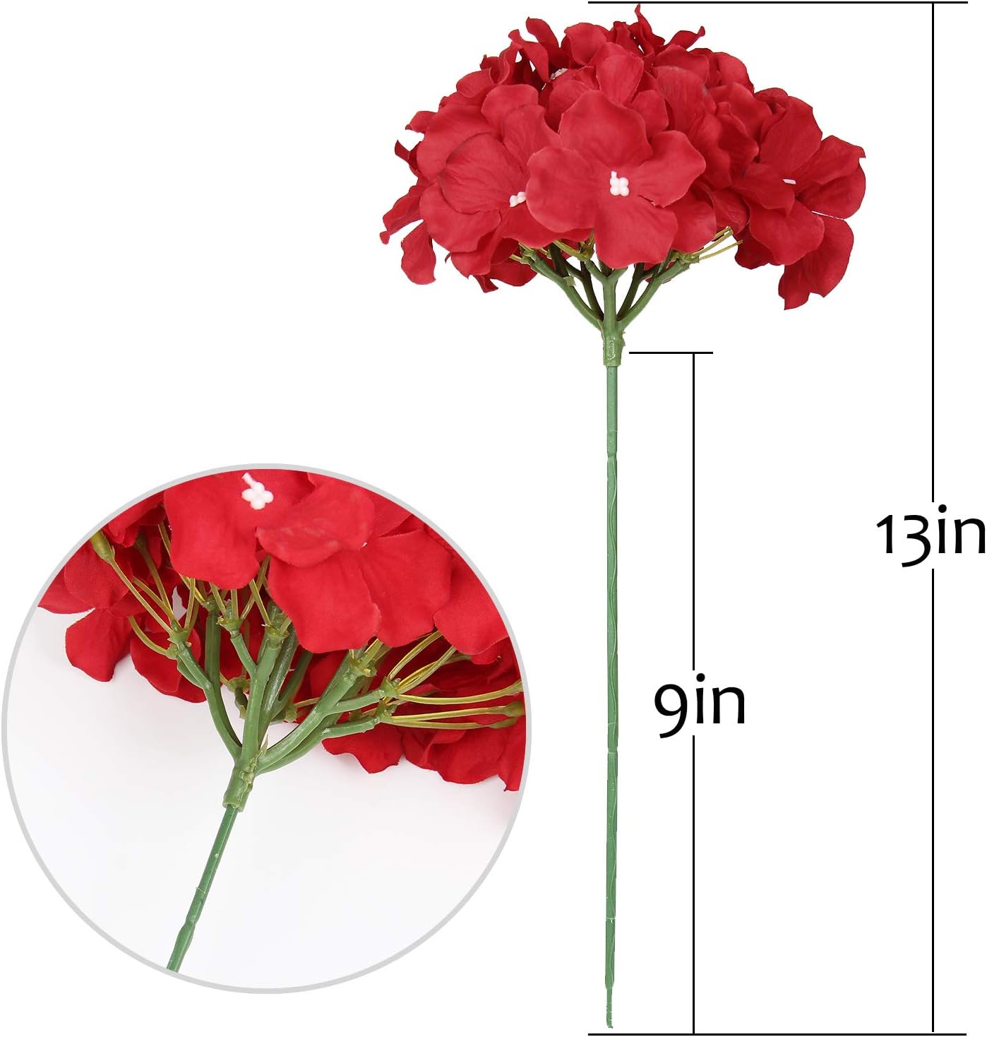 Flojery Silk Hydrangea Heads Artificial Flowers Heads with Stems for Home Wedding Decor,Pack of 10 (Red) - Image 4