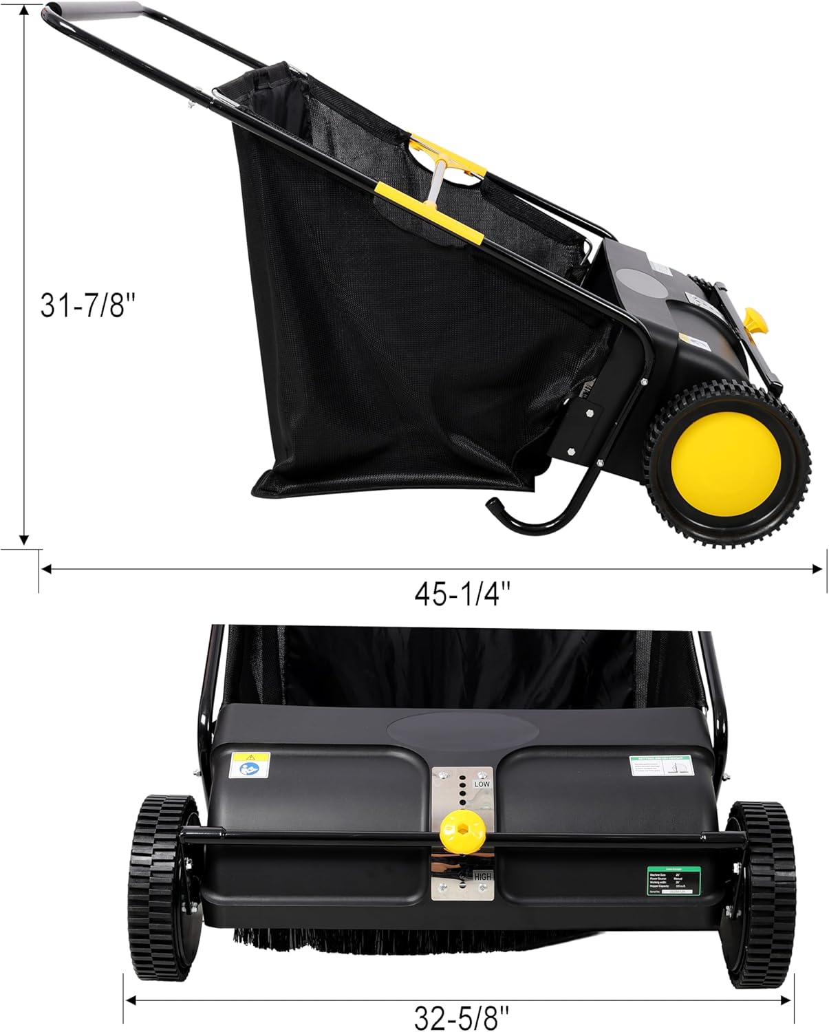 KEIKI 26 Inch Hand Push Lawn Sweeper, Leaf & Grass Collector with Adjustable Brush Height, Pickup Sweeper for Yard Leaf Picker Upper, Large 7 Cu. Ft Hopper Bag Capacity, Easy Assembly, Black
