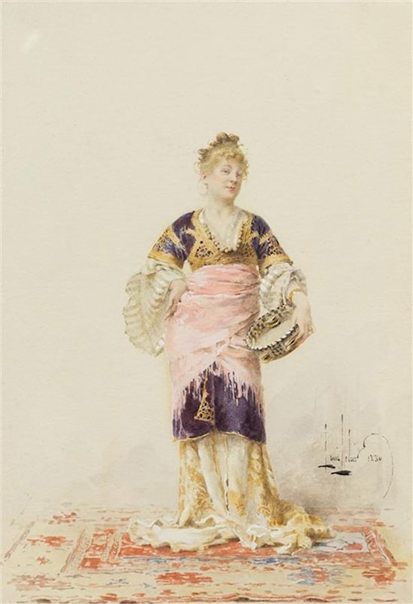 ARTXLXXBN Famous Print Painting Colorful Art Print Standing Woman in Oriental Costume by Alexandre Louis Leloir Canvas Art Decorations for Home Decor 60x90cm