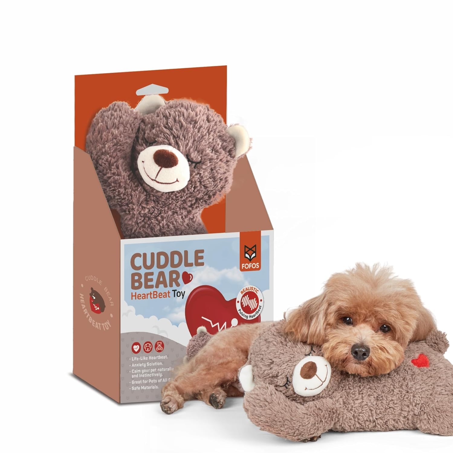 FOFOS Juguete de Latido del corazón para Cachorros: Juguete de Latido del corazón para aliviar la ansiedad por separación, Latido del corazón de Cachorro, Animal de Peluche, calmante para la ansiedad