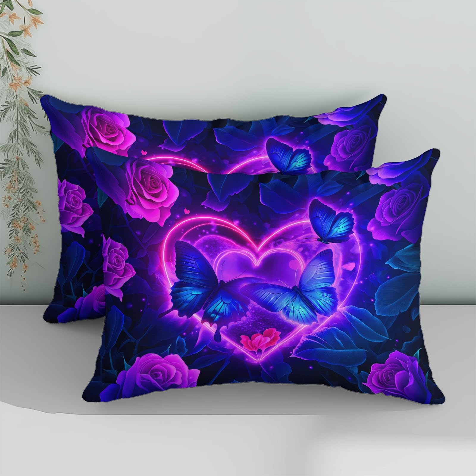 Zestaw pościeli King Size Fantasy Rose Butterfly poszewka na kołdrę, niebiesko-fioletowa poszewka na kołdrę dla dzieci nastolatków chłopców dziewcząt i mężczyzn, nowoczesna dekoracja sypialni (3 szt.)