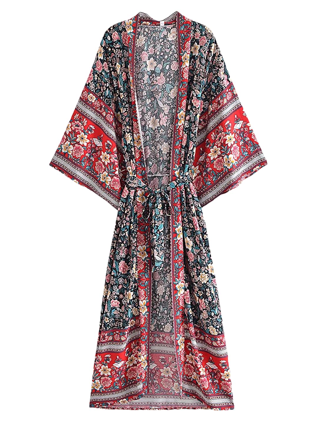 Disimlarl Kimono da donna con stampa floreale, stile bohémien, da spiaggia, con maniche a pipistrello, maxi accappatoio copricostume