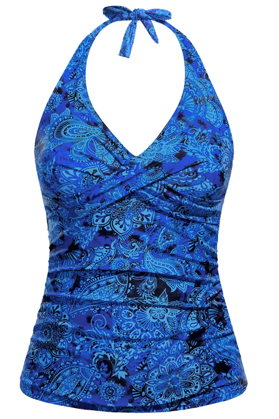 Tempt Me Tummy Control Tankini Top Halter Twist Front V Neck Swimsuit Top