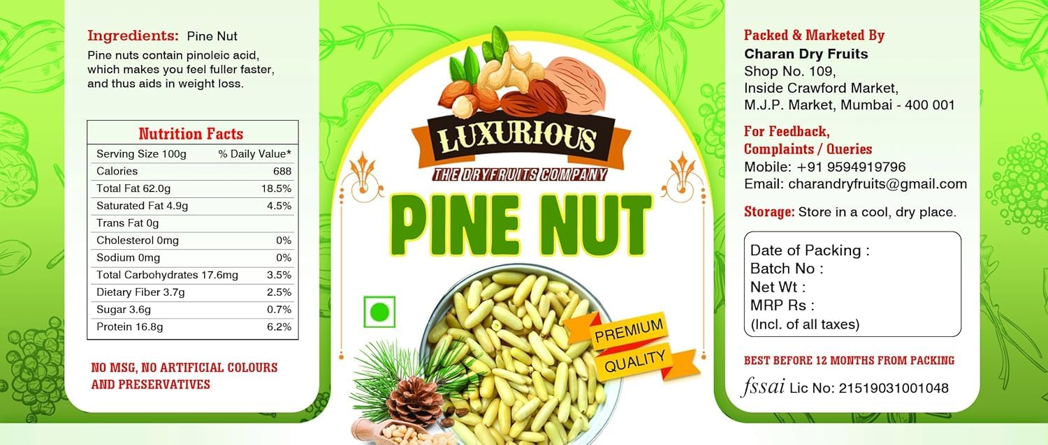 Luxurious Premium Pine Nuts 100g | Whole Chilgoza Giri/Chilgoj Seeds/Forest Jewels | Jumbo Size Without Shell | Fresh & Crunchy | Rich in Protein & Fiber | Perfect for Salads, Cooking & Snacking - Image 2 thumbnail