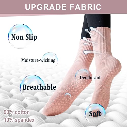 Miniatura 3 de 6 pares de calcetines de pilates con empuñaduras para mujer, calcetines de yoga antideslizantes para ballet, danza, entrenamiento descalzo