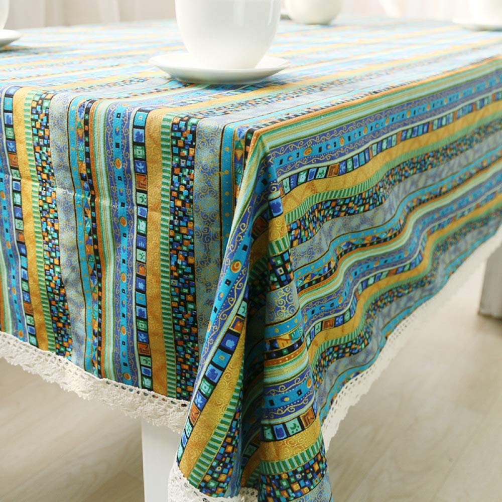 JUNJUN Bohemian Quality Dining Tablecloth Color Soft Cotton Stripe Multi Sizes Lacy Home Kitchen Banquet Table Cover 55x87inch 140x220cm