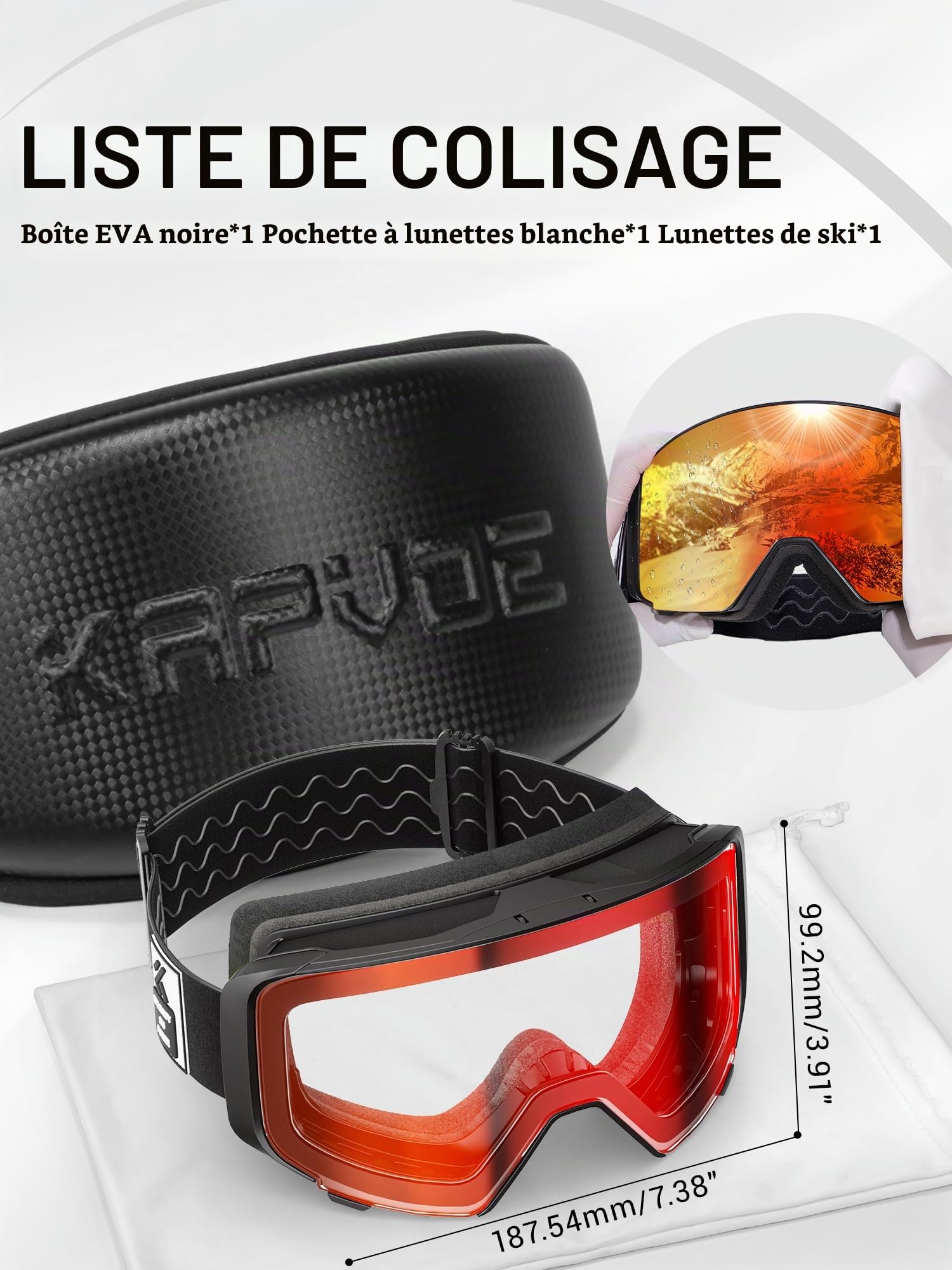 KAPVOE Masque de Ski avec Lentilles Photochromiques & Colorées - Lentille Magnétique à Basculement Anti-Buée UV400 OTG - Compatible avec Casque Hommes Femmes K724