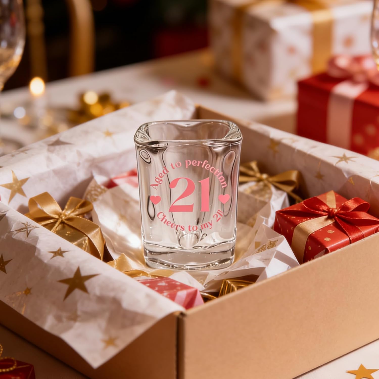 Finally 21 Shot Glass with Cute Printed Pattern/21st Birthday Gifts/Pink 21 Year Old Birthday Decorations for Women/Turning 21 Bday Gift for Daughter Sister Friends