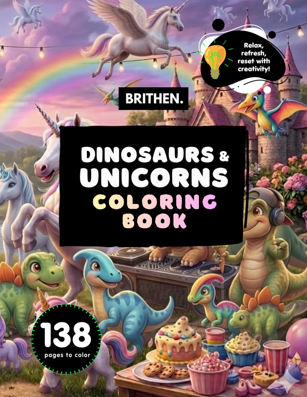 Dinosaurs & Unicorns Coloring Book: 8.5” x 11” | A Coloring Book for Kids Ages 4-8: 138 Pages of Playful Dinosaurs, Magical Unicorns, and Bonus Fantasy Worlds