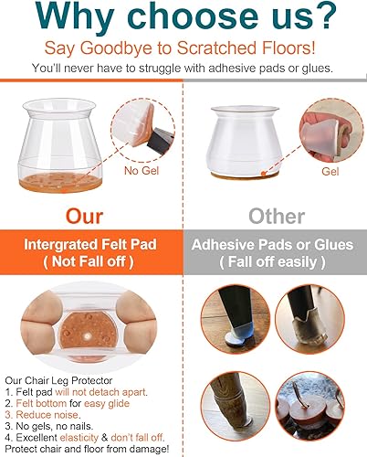 Miniatura 4 de Together Save 20% Paquete de 24 protectores pequeños transparentes y 24 protectores de patas de silla de piso de madera marrón pequeña