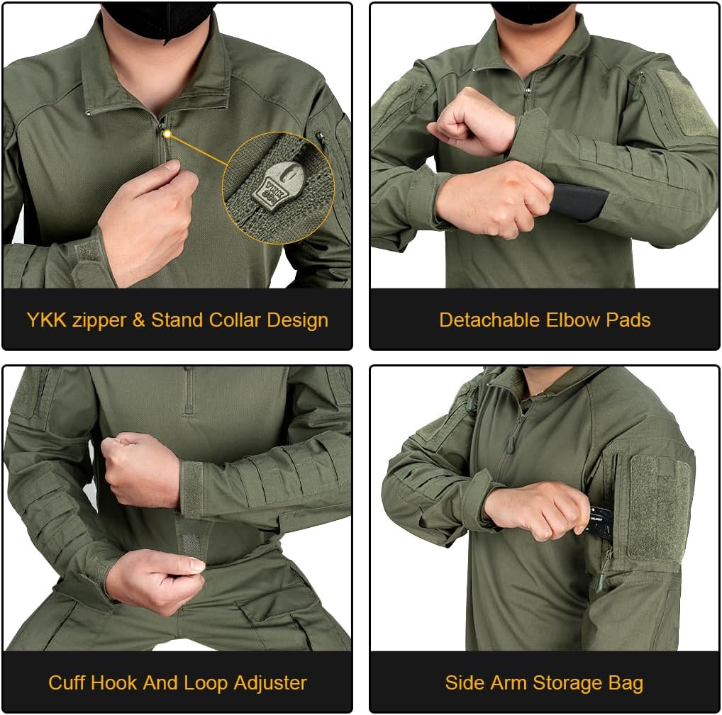 IDOGEAR Men’s Combat Shirts Tactical Long Sleeve Shirt with Elbow Pads Military BDU Shirts with Pockets Airsoft Clothing - Image 4
