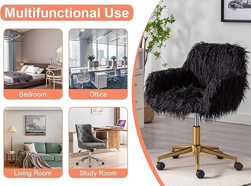 Miniatura 8 de Yoluckea Silla de escritorio moderna de piel sintética, silla de oficina en casa para mujeres, niñas y adolescentes, silla de escritorio negra