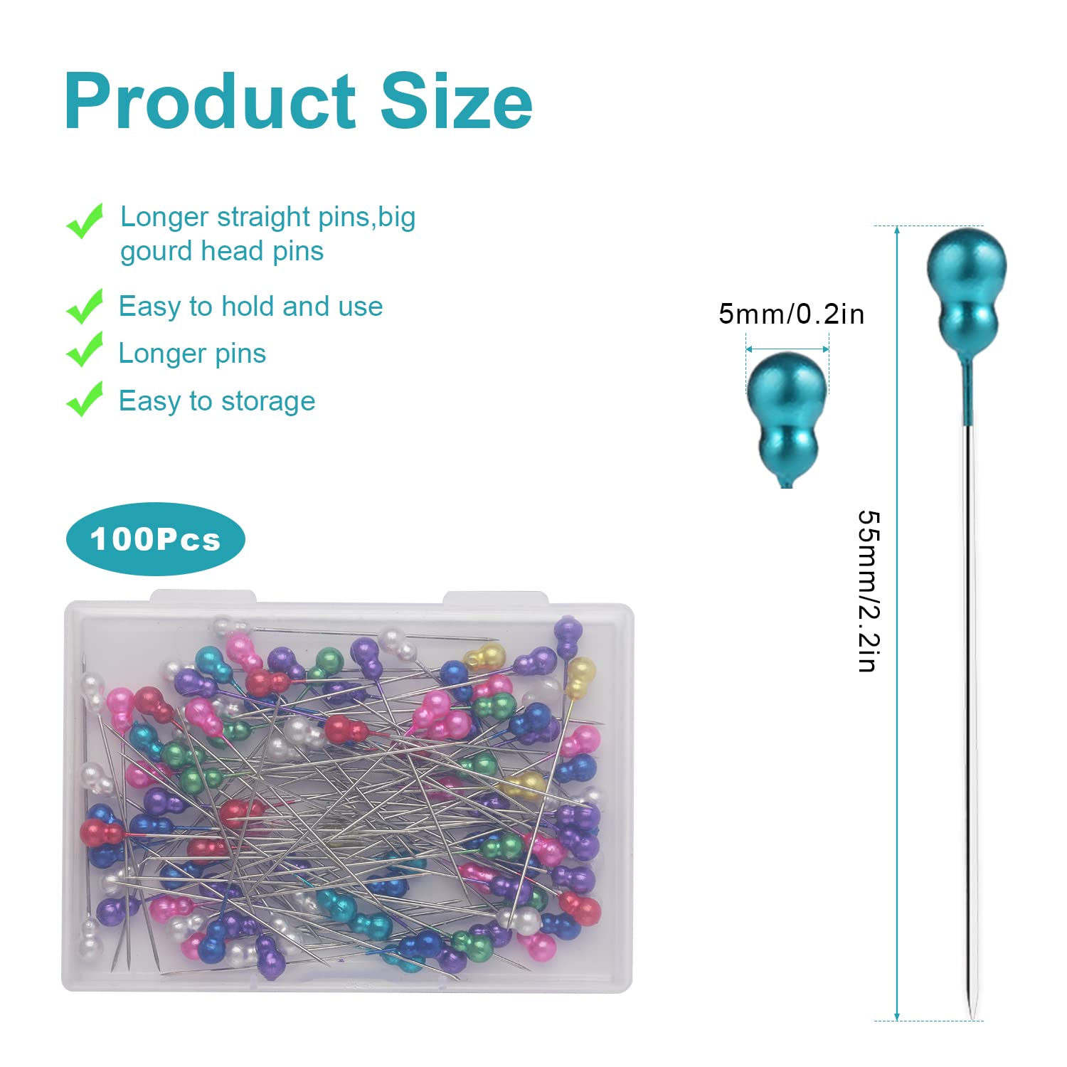 100 Pezzi Spille Da Cucito Con Testa Colorata - 5.5cm Per Tessuto, Bouquet, Sartoria | Testa Di Plastica, Acciaio Inox - Foto 10