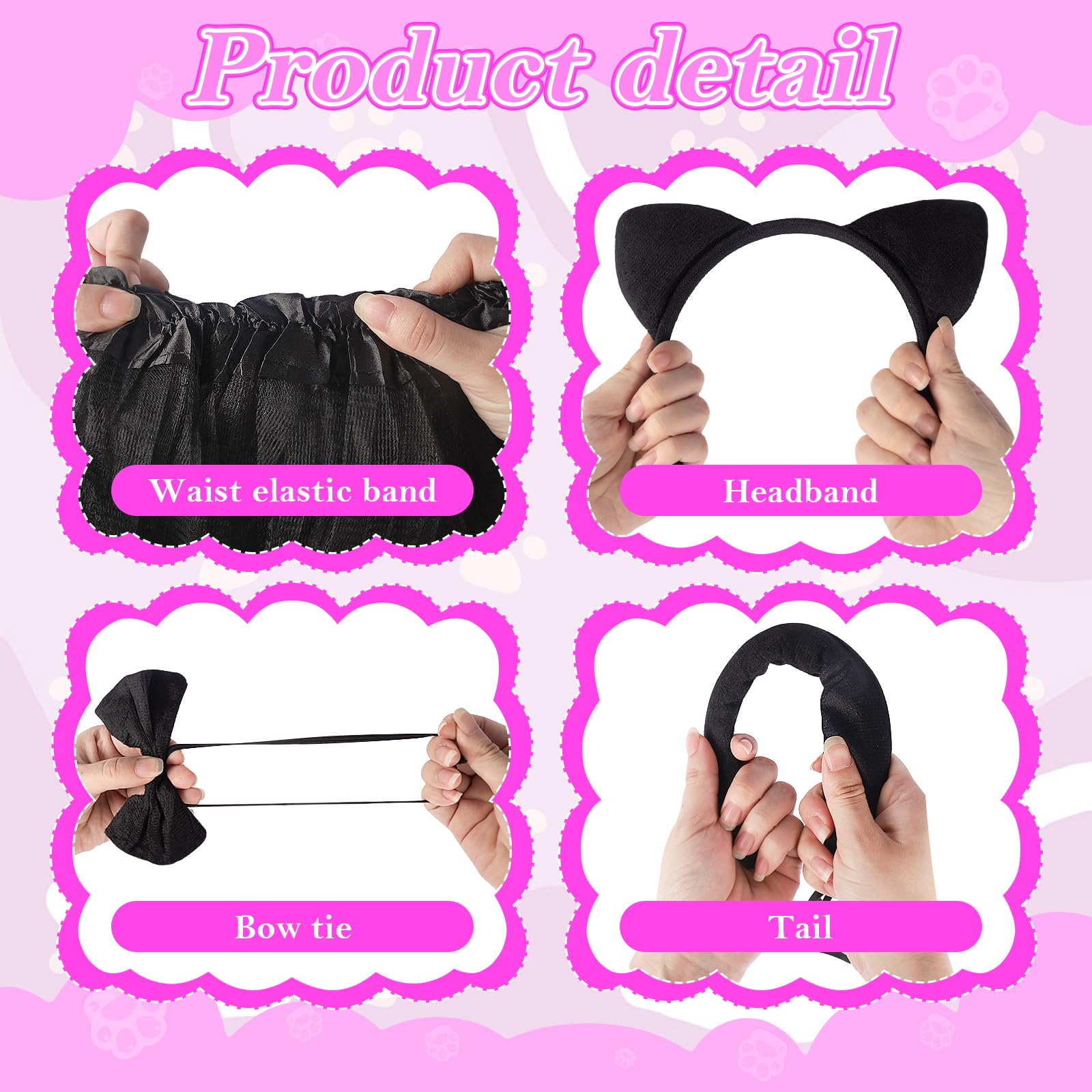 Jokureao 5Pcs Black Cat Costume Set including Accessories, Animal Tutu Dress Cosplay Outfit with Ears Headband, Tail, Bowtie - Image 3