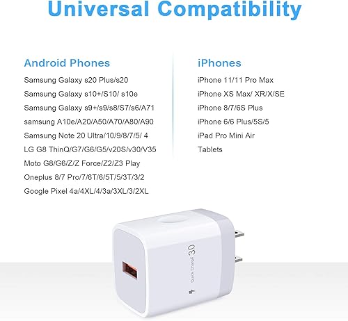 Miniatura 3 de GiGreen - Cargador USB de carga rápida 3.0, paquete de 2 unidades, enchufe de pared de carga rápida adaptable bloque de alimentación compatible con